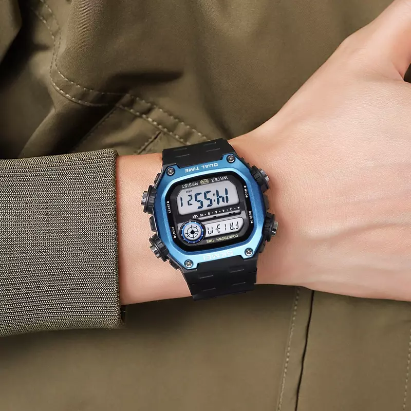 Skmei-relógio de pulso masculino com luz traseira, à prova d'água, com exibição do tempo, cronômetro, alarme, exibição do tempo, 5bar, moda, 2126