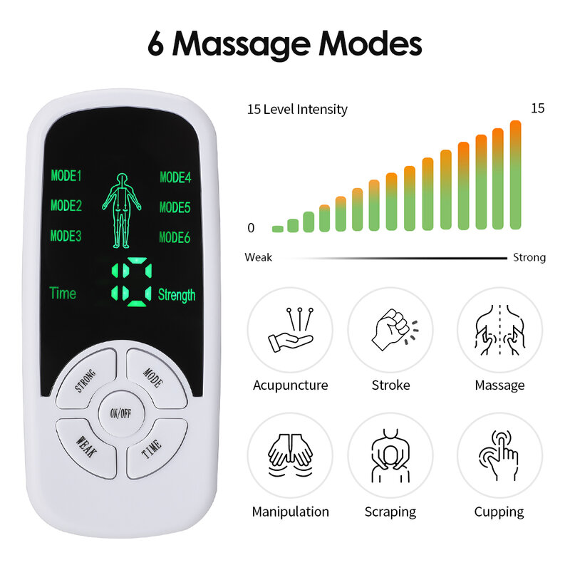 Electric Muscle Stimulator 6 Modes Mini Cervical Spine Massager Meridian Body Massage Device for Pain Relief Electroestimulador