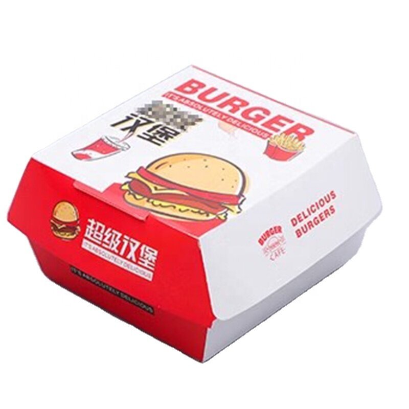 Op Maat Gemaakte Productcustom Afdrukken Food Grade Papier Burger Doos Wegwerp Hamburger Verpakking