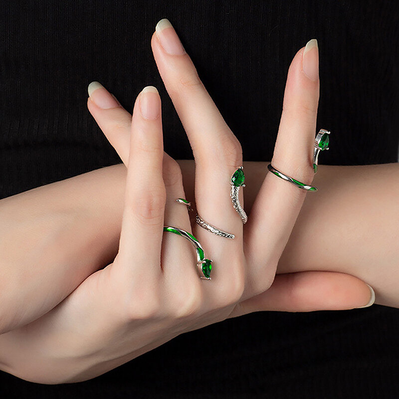 Squisito anello serpente verde personalità femminile temperamento moda anello aperto regalo