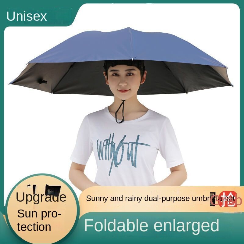 Umbrella Sun Protection Uv Proof Cap Head Wear Double Folding Large Black Glue Rain Bamboo Hat Fishing Cover