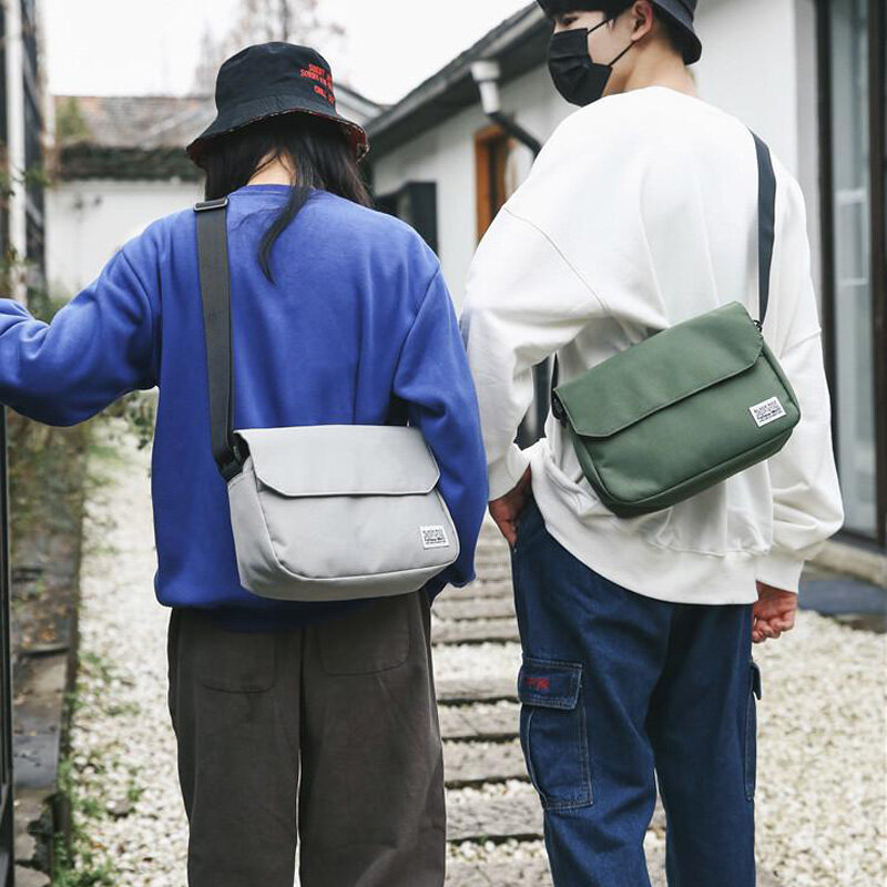 Bolsa mensageiro de lona masculina, bolsa de ombro masculina sacolas adolescentes casuais, moda casal pequeno