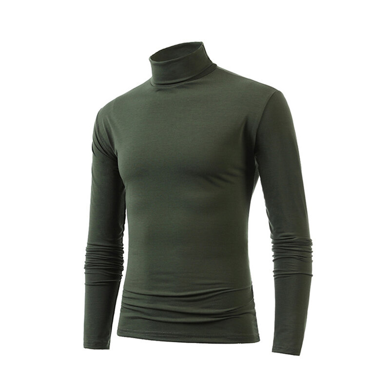 เสื้อยืดคอเต่าเก็บอุณหภูมิอบอุ่นสำหรับผู้ชายเสื้อยืดเข้ารูปแขนยาวจัมเปอร์สีพื้น2023ใหม่สำหรับฤดูหนาว