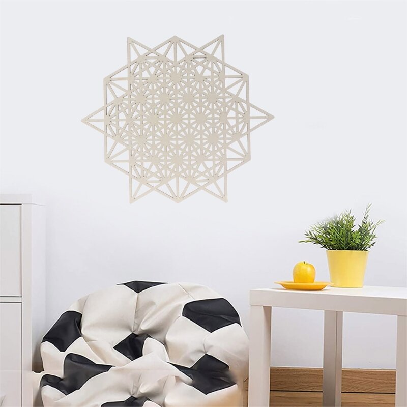 Wooden Wall Art for Home Decor 11 Inch Grid Star Hanging Sculpture Wall Mount  drop ship