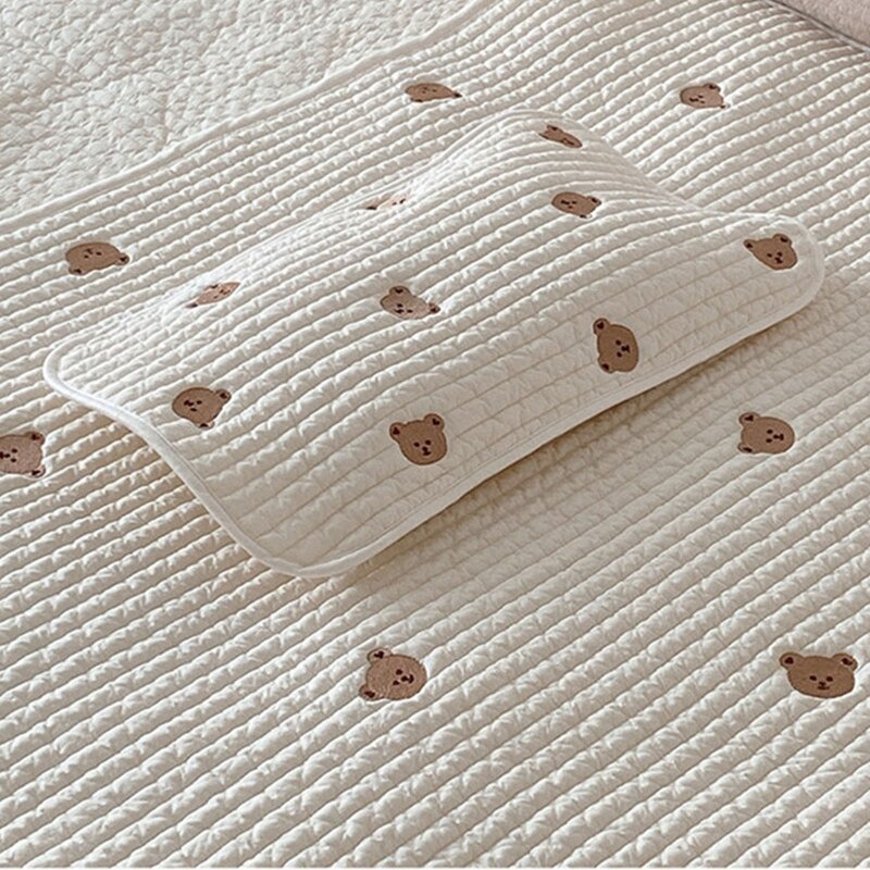 Baby Pillow Towel Cute Embroidery Breathable Sweat Absorbent Cotton for Infant Girls Boys Dustproof Cover Toddler