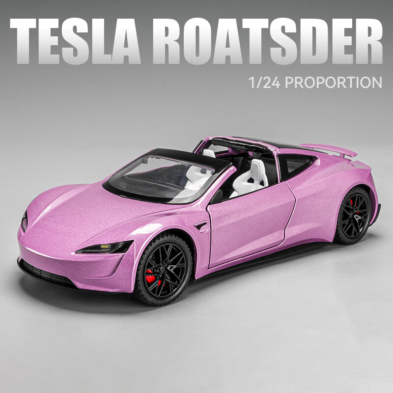 1:24 Tesla Roadster Model Y Model 3 Tesla Model S samochodzik-zabawka ze stopu metali Model dźwięk i światło zabawki dla dzieci kolekcjonerskie prezent urodzinowy