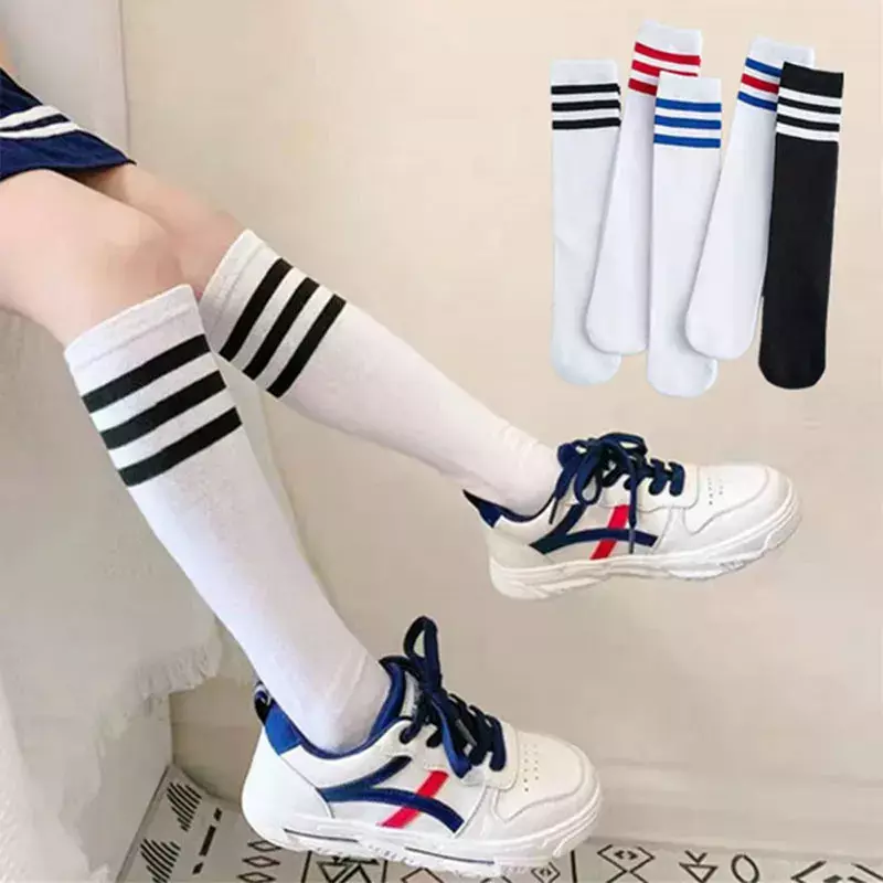 Autumn Baby Girls Knee High Long Soft Cotton Socks Kids Stripe Solid White Sports Fashion School Stockings for 1-8Y Children Boy