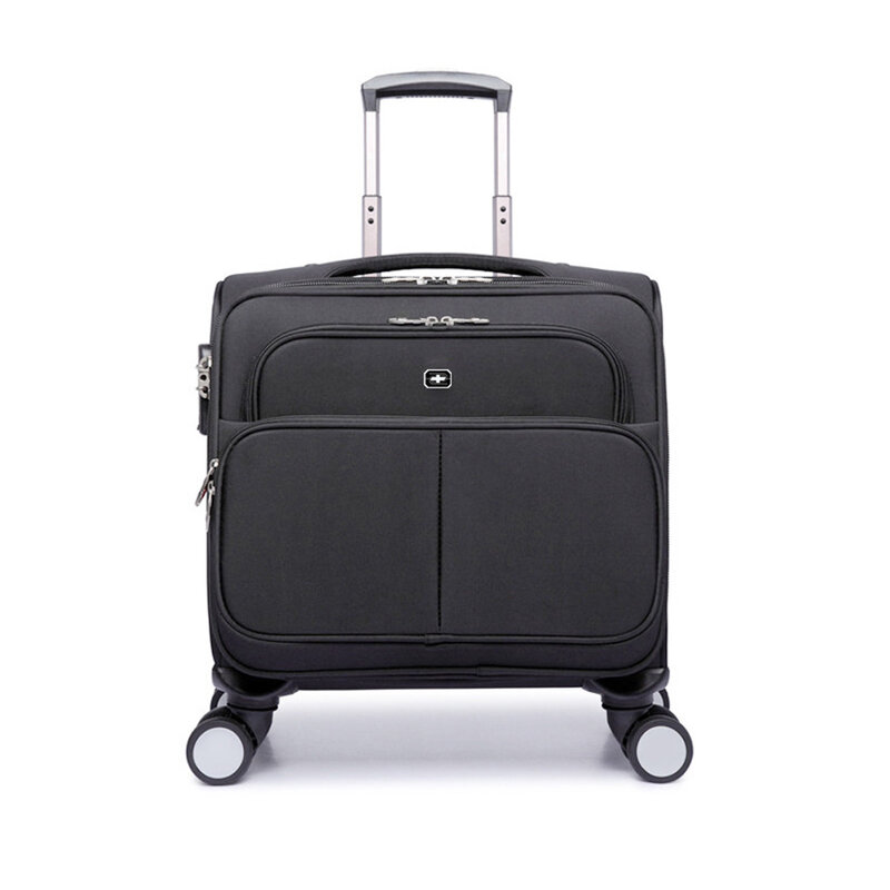 Черная ткань Оксфорд 18 дюймов с спиннером для мужчин и женщин, чемодан на колесиках для путешествий, яркая сумка для посадки с несколькими отделениями