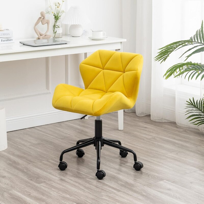 Roundhill-Eldon Diamond Tufted Office Chair, cadeira giratória ajustável, móveis amarelos