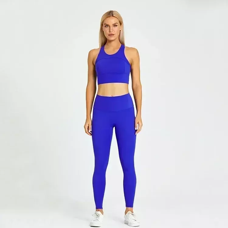 สปอร์ตบรา + กางเกงรัดรูปเลมอนสำหรับผู้หญิงชุดเครื่องกีฬาผ้ายืดใส่วิ่งออกกำลังกายในยิมเลกกิ้งออกกำลังกาย2ชิ้น/เซ็ต