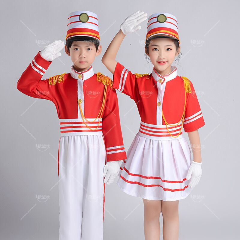 เด็กประถมชุดการแสดงสายธงสำหรับเด็กมือกลองอนุบาลเครื่องแบบยกธง