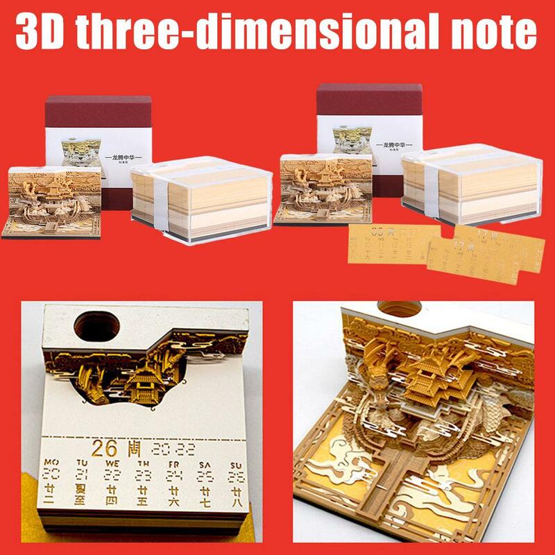 Papel de nota tridimensional 3D, Bloc de notas de regalo creativo, calendario de notas antiguas, calendario de Casa pegajosa, arquitectura 3D, C5U1