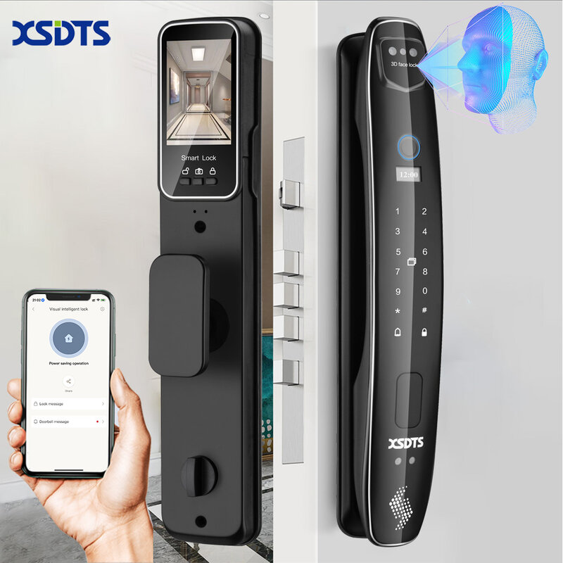 Умный дверной замок с 3d-изображением лица, камера безопасности, монитор, интеллектуальный сканер отпечатка пальца, пароль, биометрическая электронная разблокировка ключа