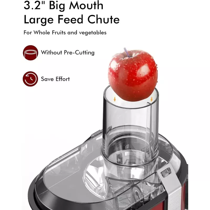 เครื่องคั้นน้ำผลไม้, 800W คั้นน้ำผลไม้แบบแรงเหวี่ยงพร้อม3.2 "ปากใหญ่, เครื่องสกัดน้ำผลไม้ที่มีการตั้งค่าความเร็ว3ระดับ, ปราศจาก BPA (สีแดง)