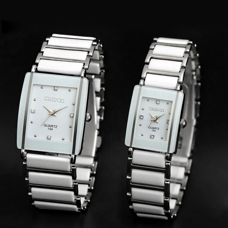 Modny zegarek prostokątny kobiety biała symulowana ceramika ogląda męskie kobiety na co dzień kwarcowe zegarki na rękę zegarek dla pary wyjątkowy zegarek