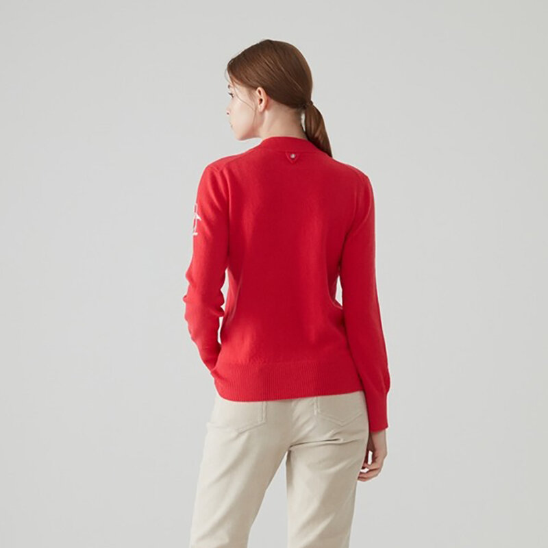Camisola de malha versátil para mulheres, camisola desportiva New Spring Trend Golf vestuário, requintado e luxuoso, design simples
