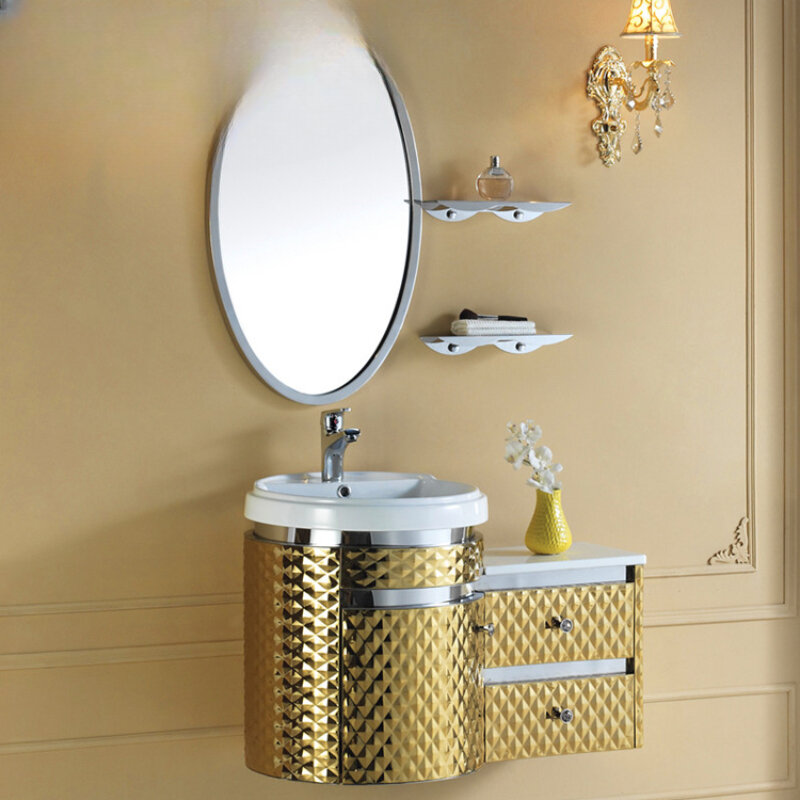 Stainless steel  cabinet combination  bathroom cabinet mirror cabinet wash hands and  basins.