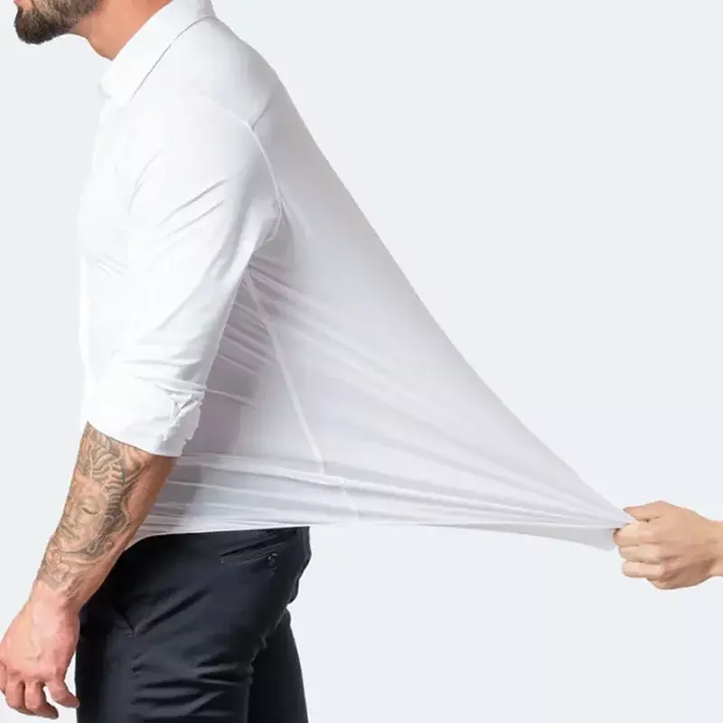 Рубашка мужская с длинным рукавом, эластичная, не требующая глажки, деловая Повседневная, однотонная, мерсеризованная вертикальная, 6xl, весна-лето