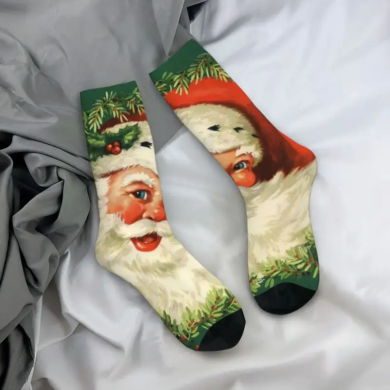 Funny Men's Socks Vintage Traditional Santa Claus Retro Harajuku Christmas Hip Hop Novelty Crew Crazy Sock Gift Pattern Printed