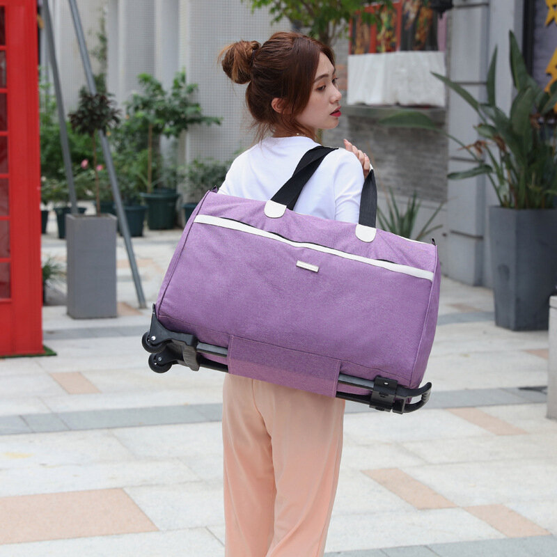 Дорожная сумка на колесиках, легкий Водонепроницаемый чемодан на коротких расстояниях, однотонная вместительная из ткани Оксфорд