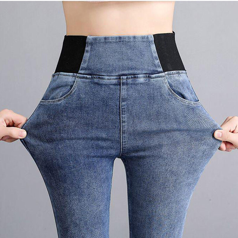 Dżinsy rurki damskie z wysokim stanem klasyczne, obcisłe, swobodne spodnie o dużym rozmiarze 38 spodnie dżinsowe Pantalones Streetwear Stretch Wash Vaqueros