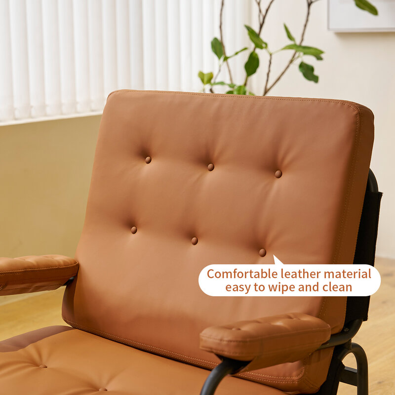 Современный стул с высокой спинкой и мягкой подкладкой из обработанной кожи, металлические ножки, диван-стул для гостиной, спальни и домашнего офиса,