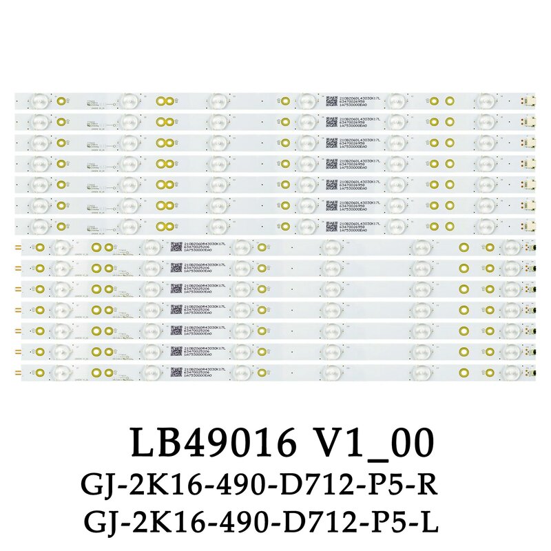 Strip lampu latar LED 6 + 6leds GJ-2K16-490-D712-P5-L + R 01N21 01N22 untuk 49 "49PUS6401 49PUS6561/12 49PUS6101/12 49PUT6101