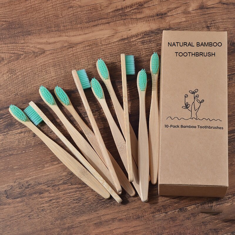 Novo design cor misturada escova de dentes de bambu eco amigável escova de dentes de madeira macia ponta de cerdas de carvão vegetal adultos escova de dentes cuidados orais