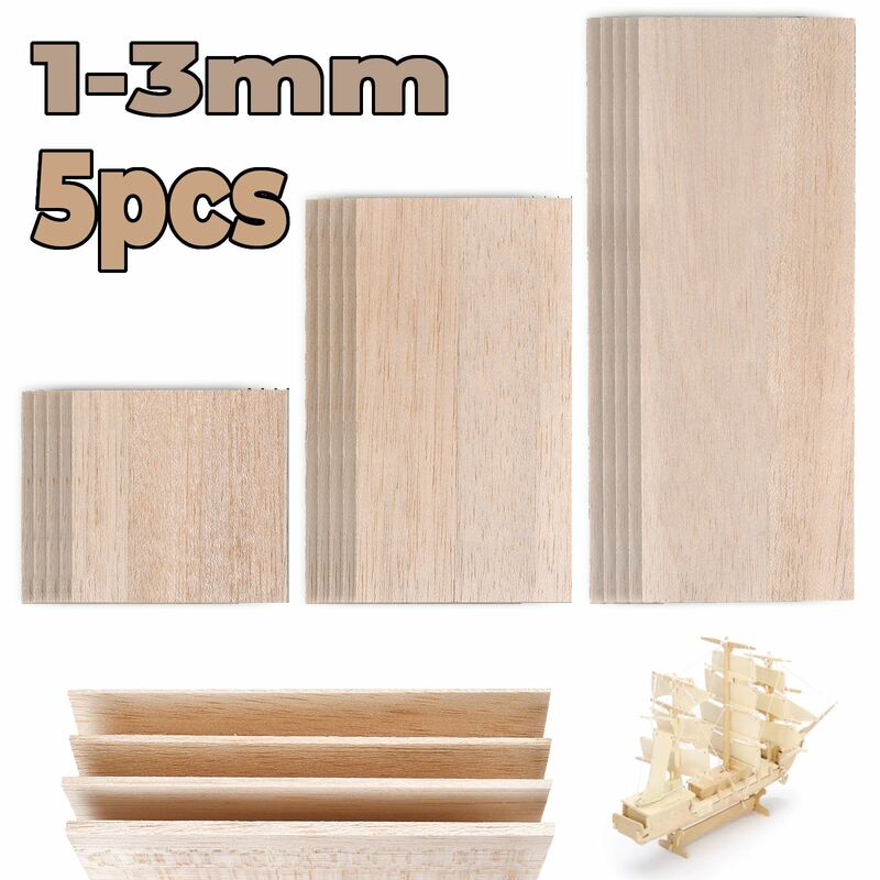 Folhas de madeira Balsa para o projeto Craft DIY, Despeje chips de madeira, 100mm, 200mm, 300mm de comprimento, 100mm de largura, 1mm, 1.5mm, 2mm, 3mm de espessura, DIY Acessórios, 5PCs