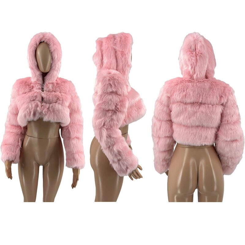 Abrigos CON CAPUCHA DE S-2XL para mujer, abrigo de piel sintética rosa, elegante, grueso y cálido, chaqueta de invierno, 2022