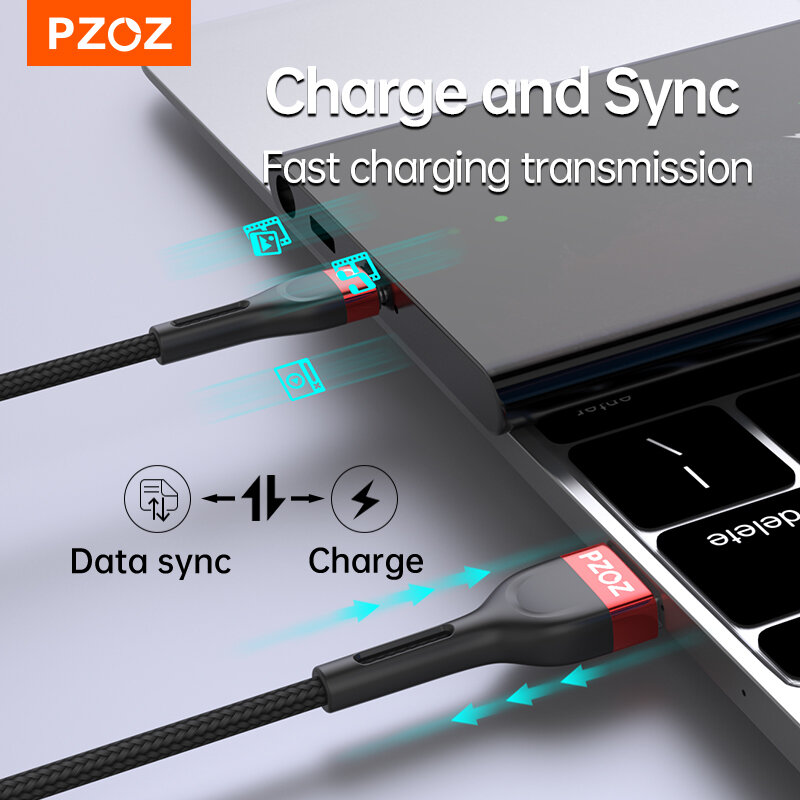 PZOZ Câble USB Type C Fil de charge rapide Cordon de données Câble USB C 2M 3M pour Samsung S20 S21 Xiaomi Mi 10 11 Redmi Note 9 Pro Téléphone portable USBC TypeC Chargeur