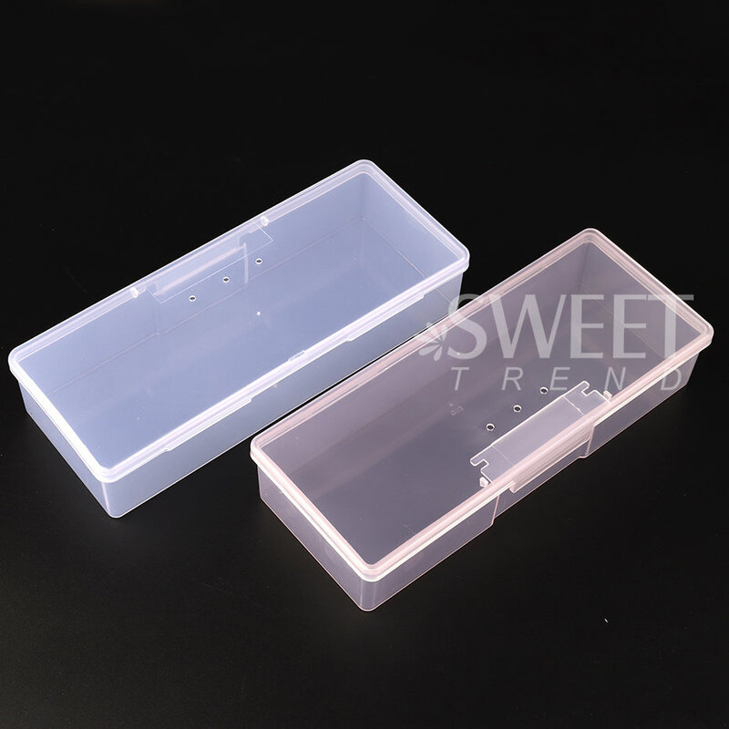 Clear Pink Nail Art Storage Box  Accessories Plastic Organizer Container Packaging Case For Nail Pen Brushes&Files Manicure Tool