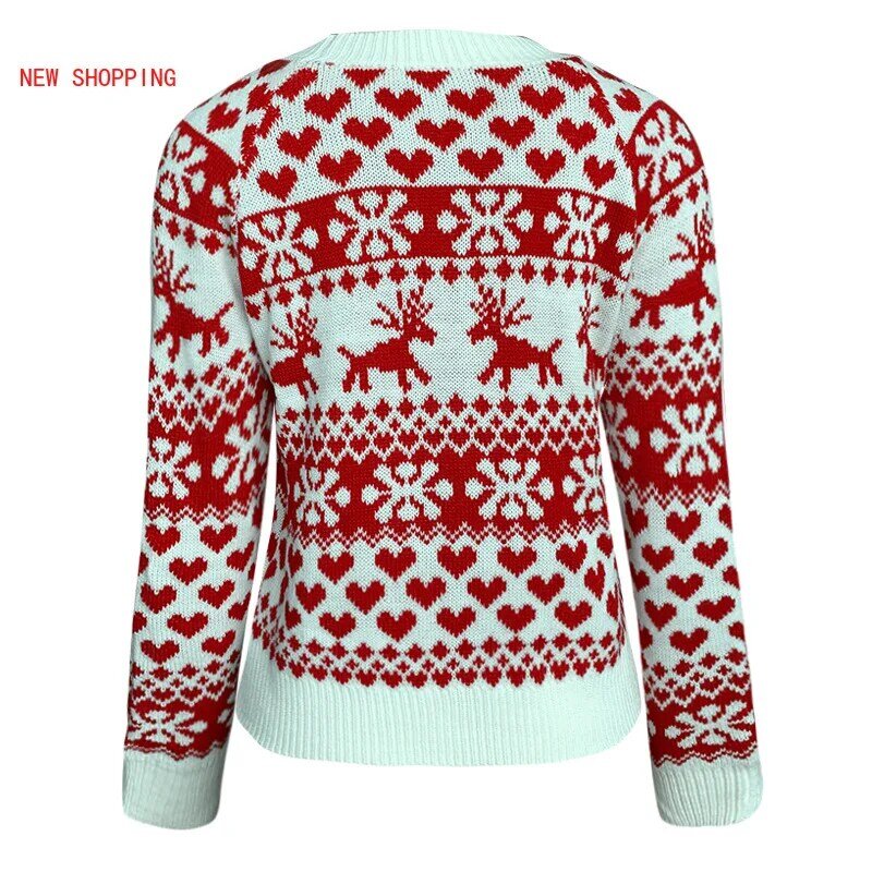 Suéter de punto de Navidad para mujer, jersey de manga larga para mujer, ropa de fiesta de punto, suéteres rojos y blancos, invierno, 2022
