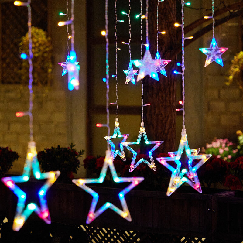 Lampu Natal Solar Moon Star LED tali lampu dekorasi untuk rumah luar ruangan pernikahan Led lampu tirai dekorasi liburan