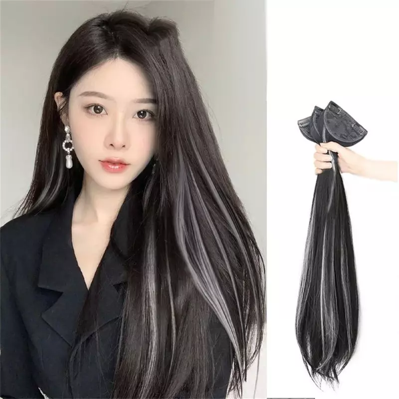 Synthetic Hair Extension Straight Hairs Heat-Resistant Fiber Fake Hair Wig Long Hair Piece with two clips Three-piece suit