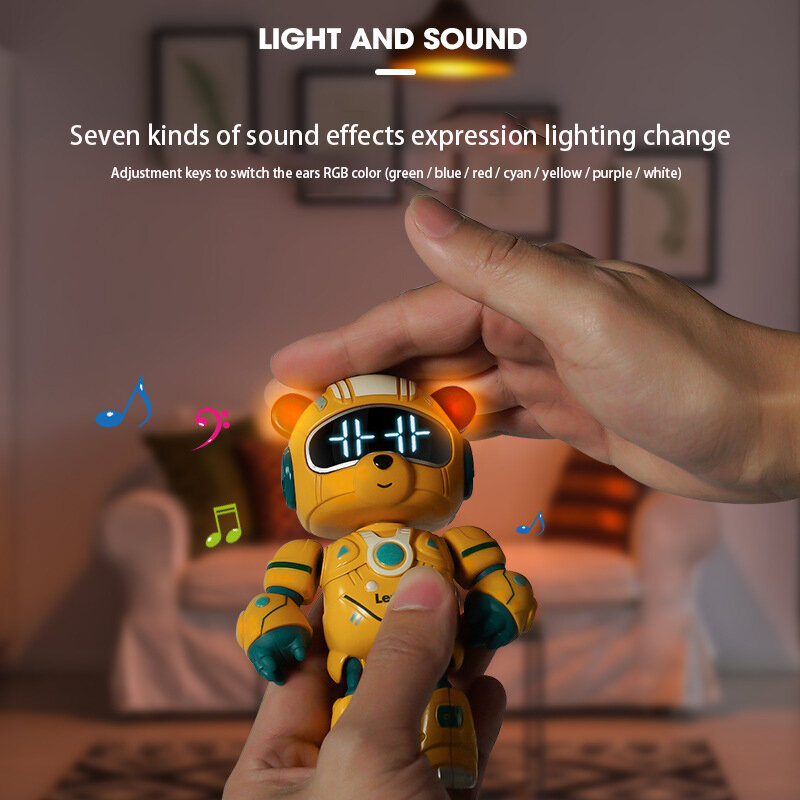 Luz nocturna musical recargable para niños, robot de oso de aleación con despertador de sueño, sensor de despertador inteligente, alarma de audio divertida