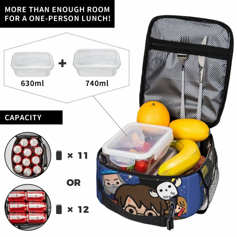 Borse per il pranzo isolate stregoneria e accessori per cartoni animati Wizardry Lunch Food Box dispositivo di raffreddamento termico causale Bento Box per il lavoro