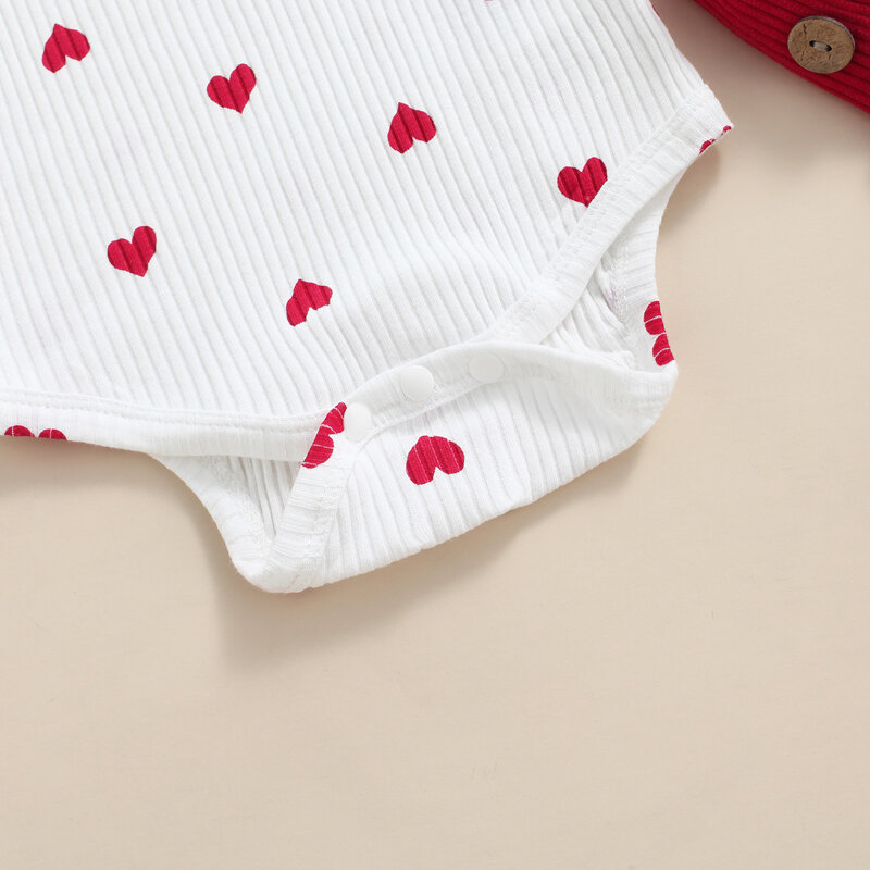 Walentynki niemowlę dziewczynka dwuczęściowy garnitur wzór serca wzburzyć z długim rękawem O-Neck Romper topy + sztruks spódnica pończochowa