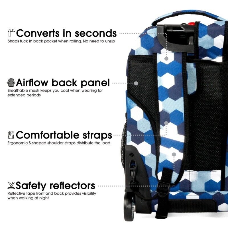20 "กระเป๋าเป้สะพายหลังกลิ้งกับกระเป๋าแล็ปท็อปสำหรับโรงเรียนและการเดินทางบล็อกสีน้ำเงิน