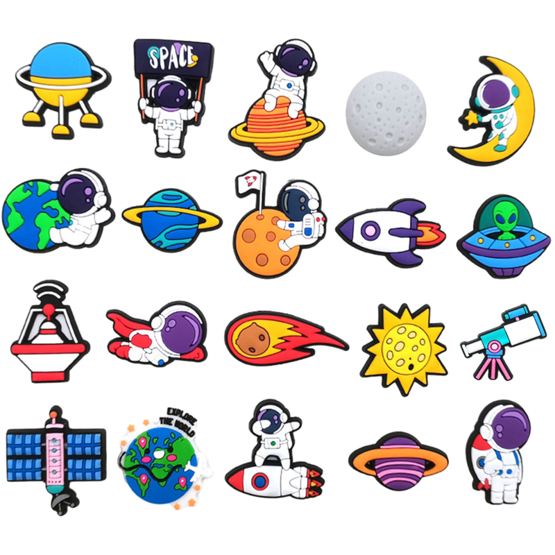 Novidade PVC Astronaut Charms para Crianças, Personagens de Desenhos Animados, Decoração Sandálias Acessórios, Meninos X-mas, 56Pcs