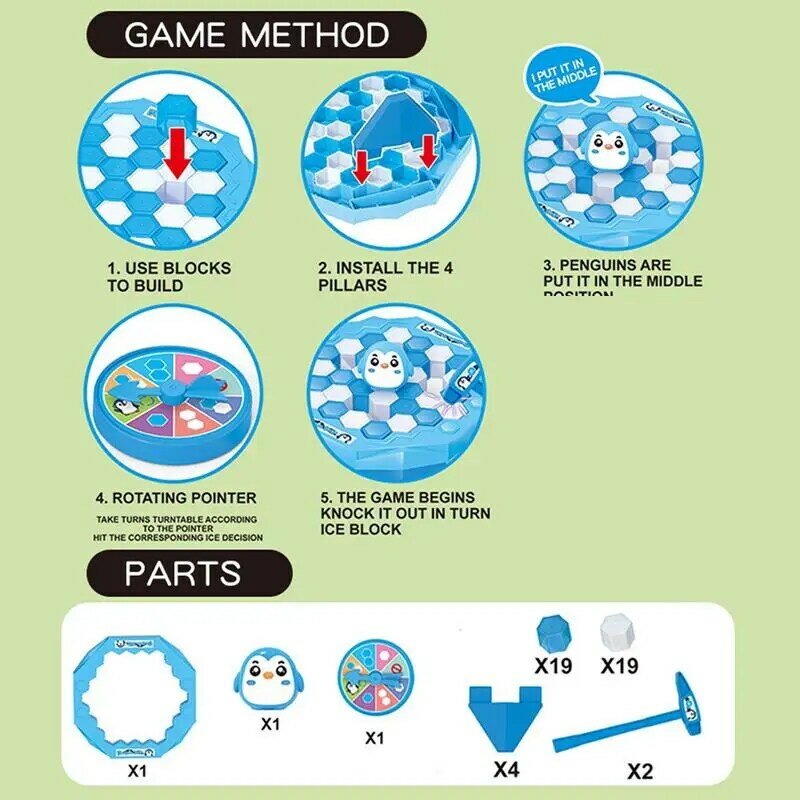 ชุดของเล่นเกมทำลายน้ำแข็งเพนกวินบล็อกเคาะสมดุลก้อนน้ำแข็งตลกเกมกระดานแบบโต้ตอบสำหรับเด็ก