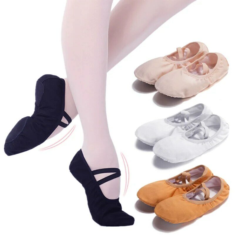 Sepatu balet anak perempuan sol lembut kanvas sandal tari balet sepatu balerina latihan anak-anak sepatu dansa wanita