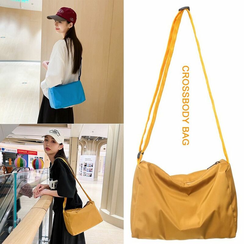 Tas selempang nilon wanita, kasual warna Solid kapasitas besar tas bahu tunggal warna tambal sulam tas santai