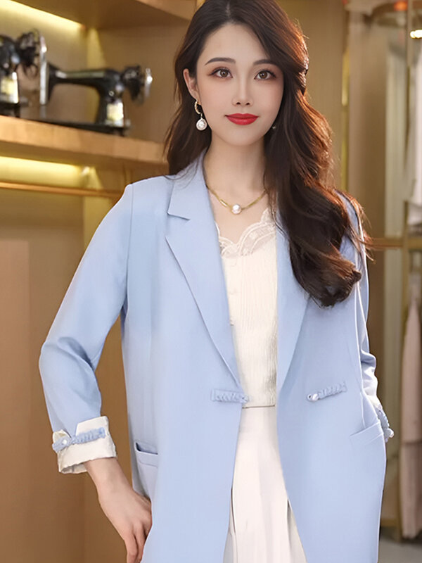 UNXX stile cinese 2024 primavera autunno nuovo Blazer moda donna Casual maniche a rullo allentato Versatile tasca decorazione vestito cappotto