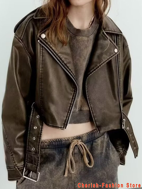 Autunno inverno Pu giacche in ecopelle donna manica lunga cerniera Slim Motor Biker cappotto in pelle capispalla femminile top