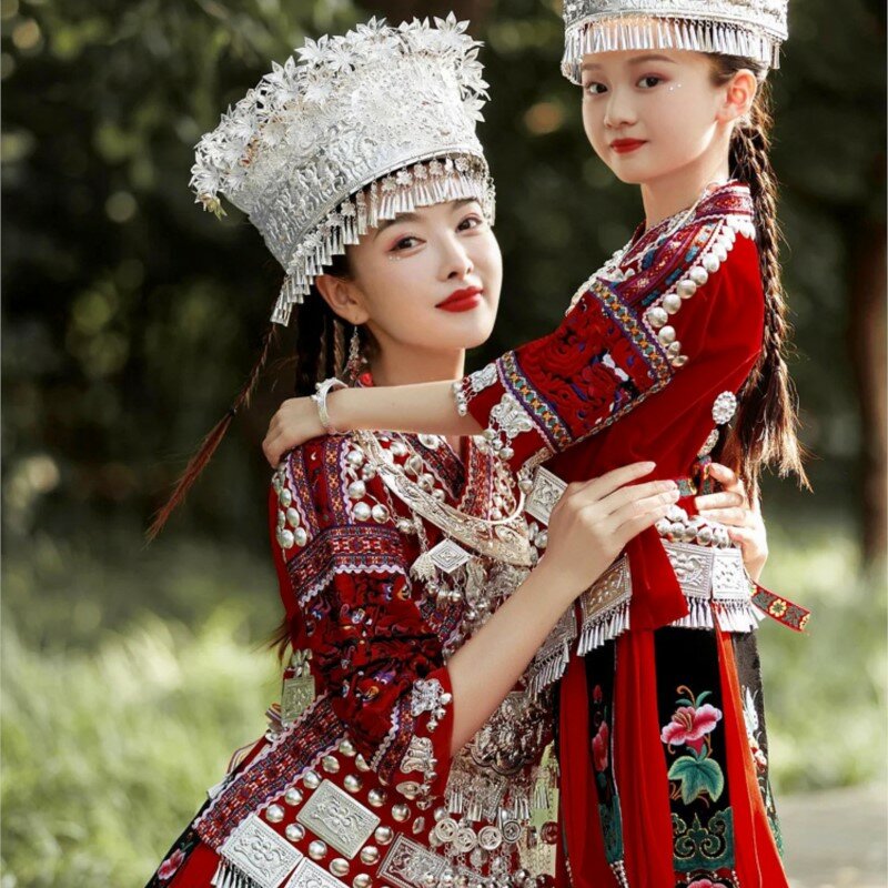 Ubranka Miao Tujia żeńska rodzic-dziecko kostium sceniczny nowa fotografia specjalna