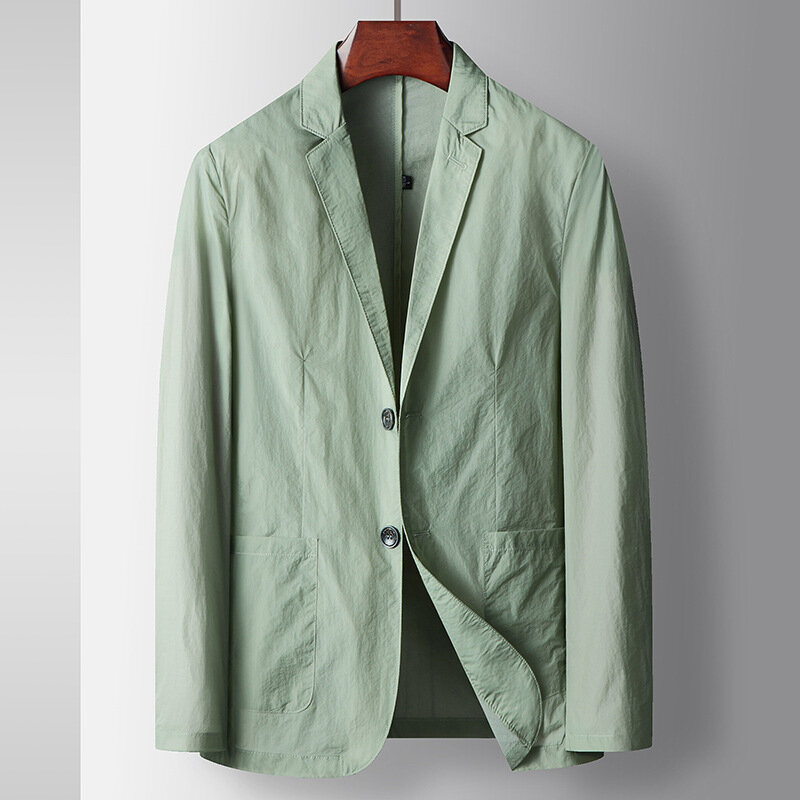 Blazer informal de un solo pecho para hombre, chaqueta fina de Color puro con cuello de traje de lujo, primavera y verano, 2024