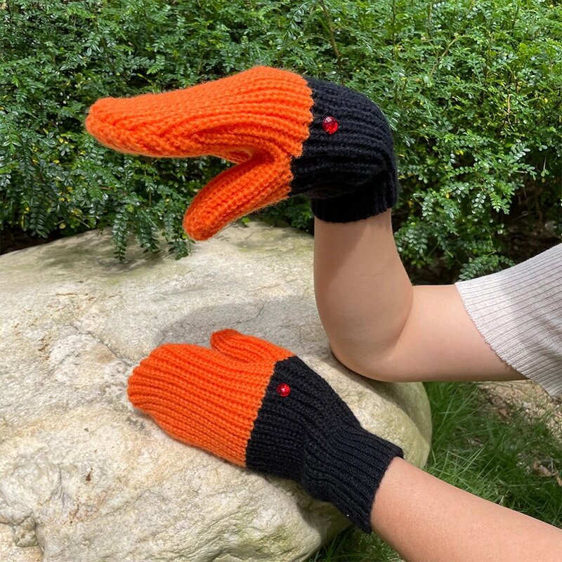 Unisex Warm Knit Mittens Cold-Proof Creative Knitting Gloves Full Finger Animal Warm Mittens for Autumn Winter
