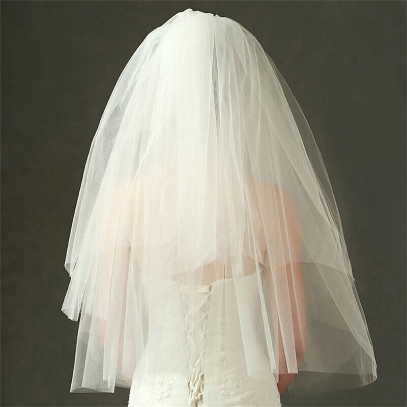 المرأة بسيطة الأبيض طبقتين منتفخ الحجاب الزفاف ، قصيرة قطع حافة ، اكسسوارات الزفاف ، الجملة ، 60x80 سنتيمتر ، 2023