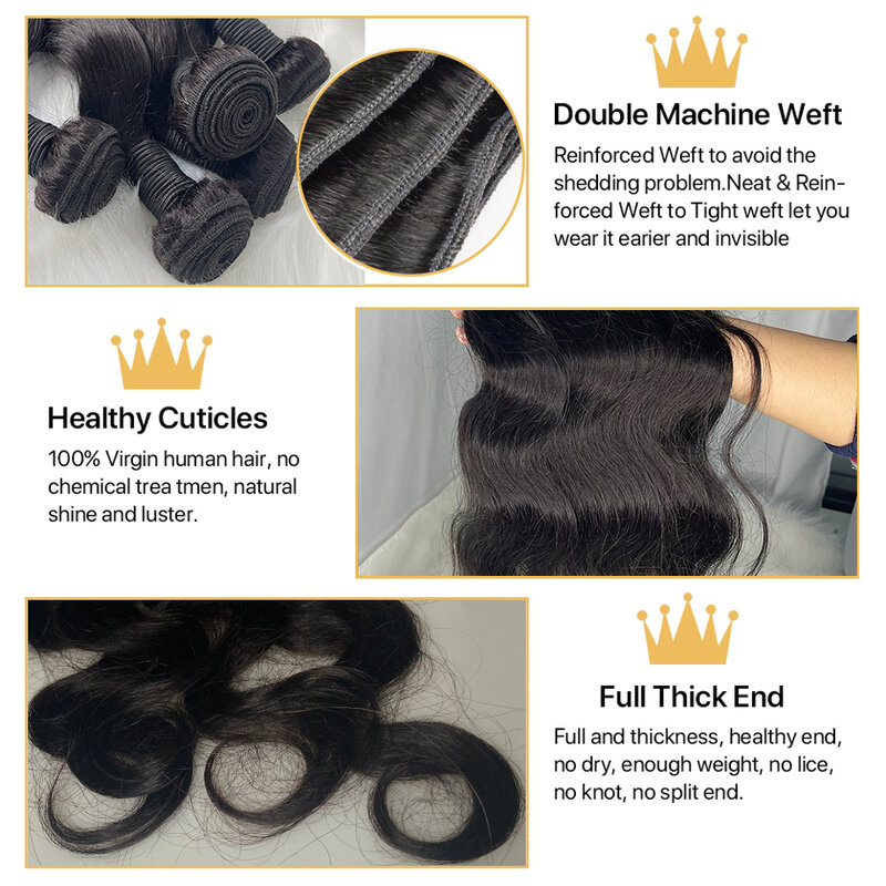 Body Wave bundel jalinan rambut Brasil 1/3/4 buah bundel rambut manusia mentah menangani ekstensi rambut Remy rambut Lumiere 8-40"